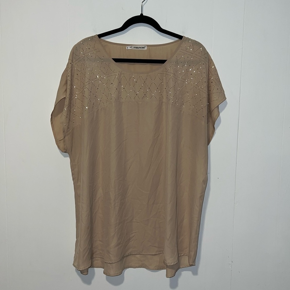 Maurice’s Women’s Sheer Sleeveless Blouse Tan 1037